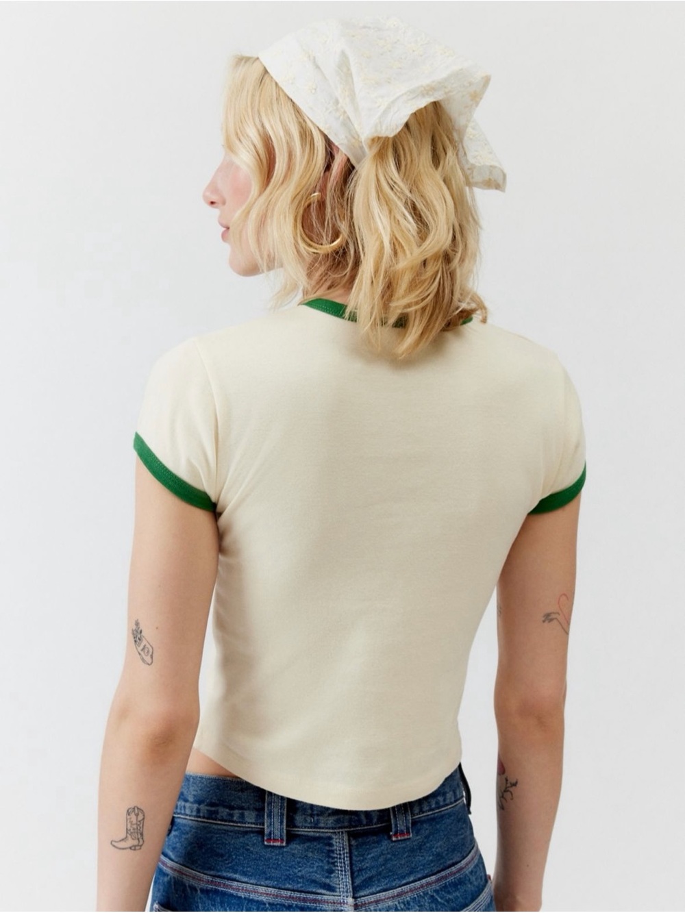 NWT Urban Outfitters Midsummer Harvest Ringer Baby Tee size XS cream and green - Picture 2 of 7